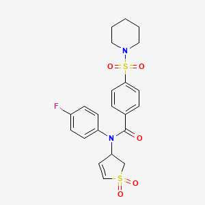 molecular formula C22H23FN2O5S2 B2730541 N-(1,1-dioxido-2,3-dihydrothiophen-3-yl)-N-(4-fluorophenyl)-4-(piperidin-1-ylsulfonyl)benzamide CAS No. 863022-64-4