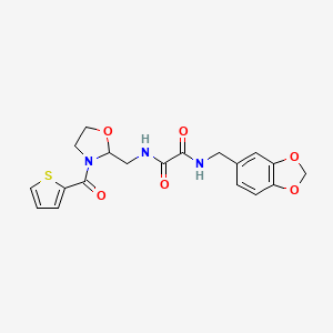 molecular formula C19H19N3O6S B2730605 N'-[(2H-1,3-benzodioxol-5-yl)methyl]-N-{[3-(thiophene-2-carbonyl)-1,3-oxazolidin-2-yl]methyl}ethanediamide CAS No. 874805-79-5