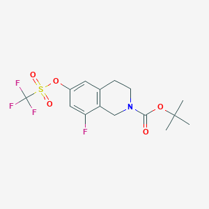 molecular formula C15H17F4NO5S B2730651 Tert-butyl 8-fluoro-6-(trifluoromethanesulfonyloxy)-1,2,3,4-tetrahydroisoquinoline-2-carboxylate CAS No. 1868105-64-9