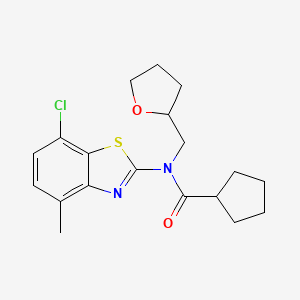 molecular formula C19H23ClN2O2S B2730784 N-(7-chloro-4-methyl-1,3-benzothiazol-2-yl)-N-[(oxolan-2-yl)methyl]cyclopentanecarboxamide CAS No. 1171565-42-6
