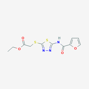 molecular formula C11H11N3O4S2 B2730849 Ethyl 2-((5-(furan-2-carboxamido)-1,3,4-thiadiazol-2-yl)thio)acetate CAS No. 392317-93-0
