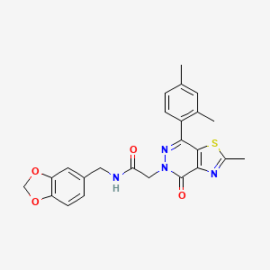 molecular formula C24H22N4O4S B2730877 N-(benzo[d][1,3]dioxol-5-ylmethyl)-2-(7-(2,4-dimethylphenyl)-2-methyl-4-oxothiazolo[4,5-d]pyridazin-5(4H)-yl)acetamide CAS No. 953961-05-2