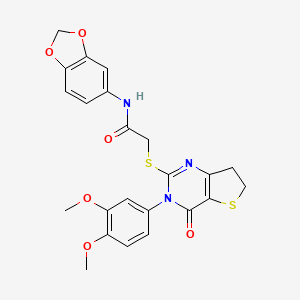 molecular formula C23H21N3O6S2 B2730995 N-(2H-1,3-benzodioxol-5-yl)-2-{[3-(3,4-dimethoxyphenyl)-4-oxo-3H,4H,6H,7H-thieno[3,2-d]pyrimidin-2-yl]sulfanyl}acetamide CAS No. 877655-93-1