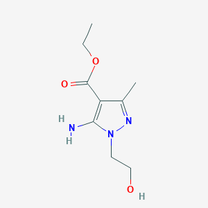 molecular formula C9H15N3O3 B2731061 ethyl 5-amino-1-(2-hydroxyethyl)-3-methyl-1H-pyrazole-4-carboxylate CAS No. 1789723-06-3