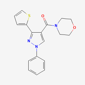 molecular formula C18H17N3O2S B2731071 Morpholin-4-yl-(1-phenyl-3-thiophen-2-ylpyrazol-4-yl)methanone 