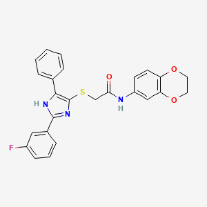 molecular formula C25H20FN3O3S B2731080 N-(2,3-Dihydro-1,4-benzodioxin-6-YL)-2-{[2-(3-fluorophenyl)-5-phenyl-1H-imidazol-4-YL]sulfanyl}acetamide CAS No. 865657-61-0