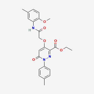 molecular formula C24H25N3O6 B2731163 Ethyl 4-(2-((2-methoxy-5-methylphenyl)amino)-2-oxoethoxy)-6-oxo-1-(p-tolyl)-1,6-dihydropyridazine-3-carboxylate CAS No. 899975-30-5
