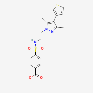 molecular formula C19H21N3O4S2 B2731178 methyl 4-({2-[3,5-dimethyl-4-(thiophen-3-yl)-1H-pyrazol-1-yl]ethyl}sulfamoyl)benzoate CAS No. 2034376-90-2