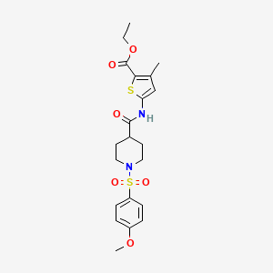 molecular formula C21H26N2O6S2 B2731191 ethyl 5-[1-(4-methoxybenzenesulfonyl)piperidine-4-amido]-3-methylthiophene-2-carboxylate CAS No. 923426-20-4