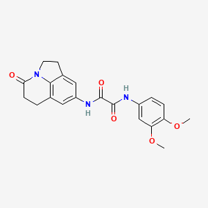 molecular formula C21H21N3O5 B2731226 N'-(3,4-dimethoxyphenyl)-N-{11-oxo-1-azatricyclo[6.3.1.0^{4,12}]dodeca-4(12),5,7-trien-6-yl}ethanediamide CAS No. 898462-36-7