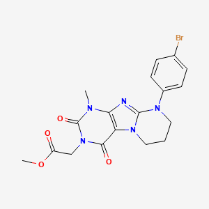 molecular formula C18H18BrN5O4 B2731228 methyl 2-(9-(4-bromophenyl)-1-methyl-2,4-dioxo-1,2,6,7,8,9-hexahydropyrimido[2,1-f]purin-3(4H)-yl)acetate CAS No. 873076-62-1