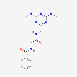 molecular formula C17H23N7O2 B2731313 N-(2-(((4,6-bis(dimethylamino)-1,3,5-triazin-2-yl)methyl)amino)-2-oxoethyl)benzamide CAS No. 2034355-95-6
