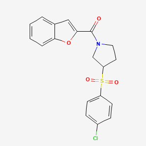 molecular formula C19H16ClNO4S B2731409 Benzofuran-2-yl(3-((4-chlorophenyl)sulfonyl)pyrrolidin-1-yl)methanone CAS No. 1448033-84-8