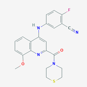 2-Fluoro-5-((8-methoxy-2-(thiomorpholine-4-carbonyl)quinolin-4-yl)amino)benzonitrile