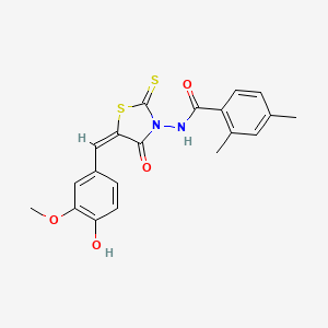 molecular formula C20H18N2O4S2 B2731413 N-[(5E)-5-[(4-hydroxy-3-methoxyphenyl)methylidene]-4-oxo-2-sulfanylidene-1,3-thiazolidin-3-yl]-2,4-dimethylbenzamide CAS No. 865614-31-9