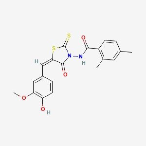 N-[(5E)-5-[(4-hydroxy-3-methoxyphenyl)methylidene]-4-oxo-2-sulfanylidene-1,3-thiazolidin-3-yl]-2,4-dimethylbenzamide