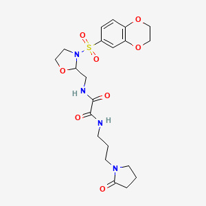 molecular formula C21H28N4O8S B2731444 N-{[3-(2,3-dihydro-1,4-benzodioxine-6-sulfonyl)-1,3-oxazolidin-2-yl]methyl}-N'-[3-(2-oxopyrrolidin-1-yl)propyl]ethanediamide CAS No. 868982-57-4