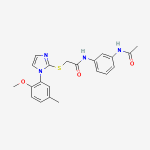 molecular formula C21H22N4O3S B2731446 N-(3-acetamidophenyl)-2-{[1-(2-methoxy-5-methylphenyl)-1H-imidazol-2-yl]sulfanyl}acetamide CAS No. 869345-46-0