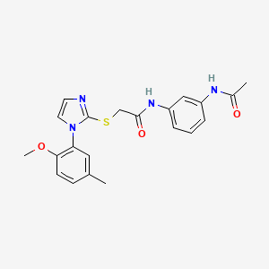N-(3-acetamidophenyl)-2-[1-(2-methoxy-5-methylphenyl)imidazol-2-yl]sulfanylacetamide