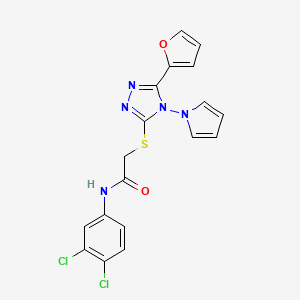molecular formula C18H13Cl2N5O2S B2731448 N-(3,4-dichlorophenyl)-2-{[5-(furan-2-yl)-4-(1H-pyrrol-1-yl)-4H-1,2,4-triazol-3-yl]sulfanyl}acetamide CAS No. 886936-58-9