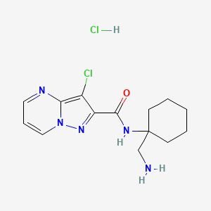 molecular formula C14H19Cl2N5O B2731456 N-[1-(Aminomethyl)cyclohexyl]-3-chloropyrazolo[1,5-a]pyrimidine-2-carboxamide;hydrochloride CAS No. 2418643-35-1
