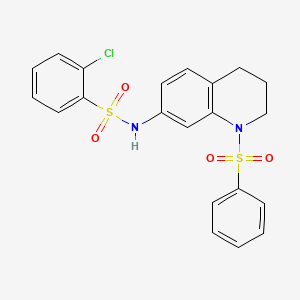 molecular formula C21H19ClN2O4S2 B2731462 N-[1-(benzenesulfonyl)-1,2,3,4-tetrahydroquinolin-7-yl]-2-chlorobenzene-1-sulfonamide CAS No. 950474-99-4