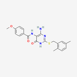 molecular formula C21H22N4O3S B2731470 N-(4-amino-2-((2,5-dimethylbenzyl)thio)-6-oxo-1,6-dihydropyrimidin-5-yl)-4-methoxybenzamide CAS No. 888419-43-0