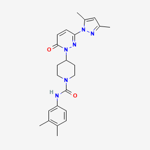 molecular formula C23H28N6O2 B2731484 4-[3-(3,5-dimethyl-1H-pyrazol-1-yl)-6-oxo-1,6-dihydropyridazin-1-yl]-N-(3,4-dimethylphenyl)piperidine-1-carboxamide CAS No. 2380061-37-8