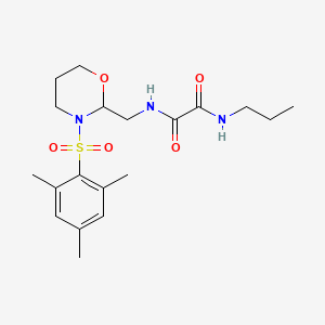 molecular formula C19H29N3O5S B2731486 N1-((3-(mesitylsulfonyl)-1,3-oxazinan-2-yl)methyl)-N2-propyloxalamide CAS No. 872975-79-6