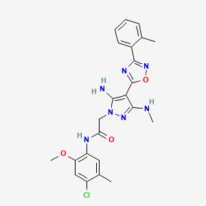 molecular formula C23H24ClN7O3 B2731487 2-(5-amino-3-(methylamino)-4-(3-(o-tolyl)-1,2,4-oxadiazol-5-yl)-1H-pyrazol-1-yl)-N-(4-chloro-2-methoxy-5-methylphenyl)acetamide CAS No. 1170493-98-7