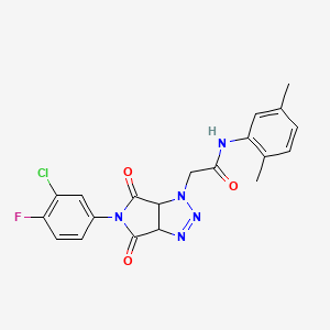 molecular formula C20H17ClFN5O3 B2731501 2-[5-(3-chloro-4-fluorophenyl)-4,6-dioxo-4,5,6,6a-tetrahydropyrrolo[3,4-d][1,2,3]triazol-1(3aH)-yl]-N-(2,5-dimethylphenyl)acetamide CAS No. 1052566-93-4