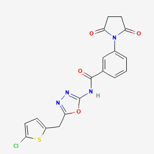 molecular formula C18H13ClN4O4S B2731504 N-(5-((5-chlorothiophen-2-yl)methyl)-1,3,4-oxadiazol-2-yl)-3-(2,5-dioxopyrrolidin-1-yl)benzamide CAS No. 1021083-15-7