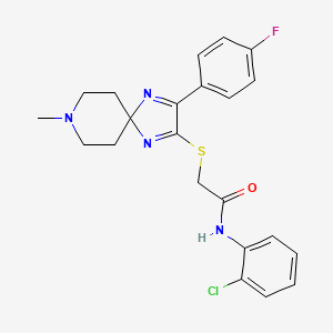 molecular formula C22H22ClFN4OS B2731505 N-(2-chlorophenyl)-2-((3-(4-fluorophenyl)-8-methyl-1,4,8-triazaspiro[4.5]deca-1,3-dien-2-yl)thio)acetamide CAS No. 1190010-45-7