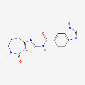 molecular formula C15H13N5O2S B2731523 N-(4-oxo-5,6,7,8-tetrahydro-4H-thiazolo[5,4-c]azepin-2-yl)-1H-benzo[d]imidazole-5-carboxamide CAS No. 1797698-35-1