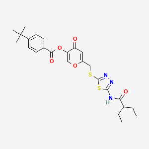 molecular formula C25H29N3O5S2 B2731531 6-(((5-(2-ethylbutanamido)-1,3,4-thiadiazol-2-yl)thio)methyl)-4-oxo-4H-pyran-3-yl 4-(tert-butyl)benzoate CAS No. 877651-70-2