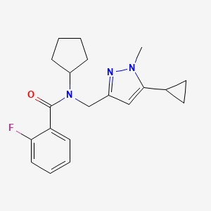 molecular formula C20H24FN3O B2731532 N-cyclopentyl-N-((5-cyclopropyl-1-methyl-1H-pyrazol-3-yl)methyl)-2-fluorobenzamide CAS No. 1795424-64-4