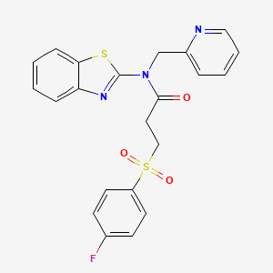 molecular formula C22H18FN3O3S2 B2731535 N-(1,3-benzothiazol-2-yl)-3-(4-fluorobenzenesulfonyl)-N-[(pyridin-2-yl)methyl]propanamide CAS No. 886905-53-9