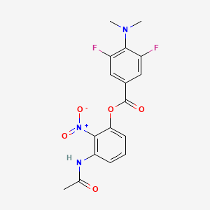 molecular formula C17H15F2N3O5 B2731543 3-Acetamido-2-nitrophenyl 4-(dimethylamino)-3,5-difluorobenzoate CAS No. 1864063-33-1