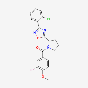 molecular formula C20H17ClFN3O3 B2731568 3-(2-Chlorophenyl)-5-[1-(3-fluoro-4-methoxybenzoyl)pyrrolidin-2-yl]-1,2,4-oxadiazole CAS No. 1787855-24-6