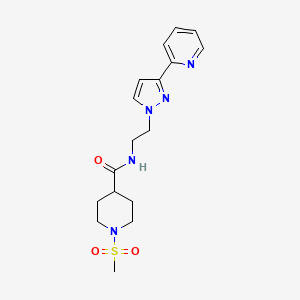 molecular formula C17H23N5O3S B2731581 1-(甲磺酰基)-N-(2-(3-(吡啶-2-基)-1H-吡唑-1-基)乙基)哌啶-4-甲酰胺 CAS No. 1448028-37-2