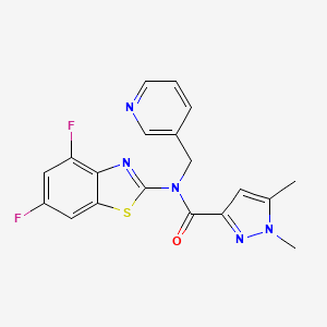 molecular formula C19H15F2N5OS B2731584 N-(4,6-difluoro-1,3-benzothiazol-2-yl)-1,5-dimethyl-N-[(pyridin-3-yl)methyl]-1H-pyrazole-3-carboxamide CAS No. 1013808-78-0