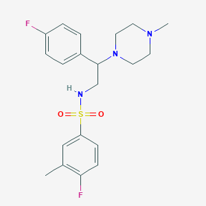 molecular formula C20H25F2N3O2S B2731590 4-fluoro-N-(2-(4-fluorophenyl)-2-(4-methylpiperazin-1-yl)ethyl)-3-methylbenzenesulfonamide CAS No. 898431-99-7