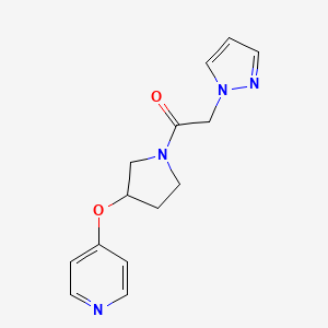 molecular formula C14H16N4O2 B2731605 2-(1H-pyrazol-1-yl)-1-(3-(pyridin-4-yloxy)pyrrolidin-1-yl)ethanone CAS No. 2034574-93-9