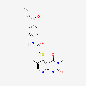 molecular formula C21H22N4O5S B2731654 Ethyl 4-(2-((1,3,6-trimethyl-2,4-dioxo-1,2,3,4-tetrahydropyrido[2,3-d]pyrimidin-5-yl)thio)acetamido)benzoate CAS No. 899940-07-9