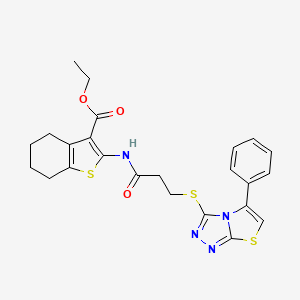 molecular formula C24H24N4O3S3 B2731681 ETHYL 2-[3-({5-PHENYL-[1,2,4]TRIAZOLO[3,4-B][1,3]THIAZOL-3-YL}SULFANYL)PROPANAMIDO]-4,5,6,7-TETRAHYDRO-1-BENZOTHIOPHENE-3-CARBOXYLATE CAS No. 671199-84-1