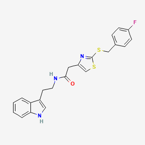 molecular formula C22H20FN3OS2 B2731733 N-(2-(1H-indol-3-yl)ethyl)-2-(2-((4-fluorobenzyl)thio)thiazol-4-yl)acetamide CAS No. 941981-89-1