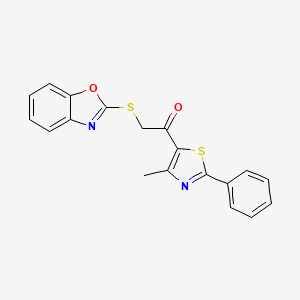 molecular formula C19H14N2O2S2 B2731766 2-(1,3-Benzoxazol-2-ylsulfanyl)-1-(4-methyl-2-phenyl-1,3-thiazol-5-yl)-1-ethanone CAS No. 478047-45-9
