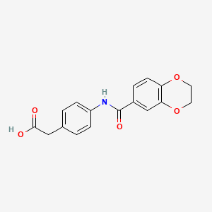 molecular formula C17H15NO5 B2731781 2-(4-(2,3-Dihydrobenzo[b][1,4]dioxine-6-carboxamido)phenyl)acetic acid CAS No. 890604-39-4