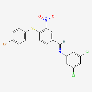 molecular formula C19H11BrCl2N2O2S B2731782 N-((4-((4-Bromophenyl)sulfanyl)-3-nitrophenyl)methylene)-3,5-dichloroaniline CAS No. 297150-32-4