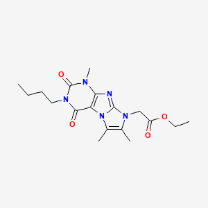 molecular formula C18H25N5O4 B2731787 Ethyl 2-(3-butyl-1,6,7-trimethyl-2,4-dioxo-1,3,5-trihydro-4-imidazolino[1,2-h] purin-8-yl)acetate CAS No. 915928-94-8